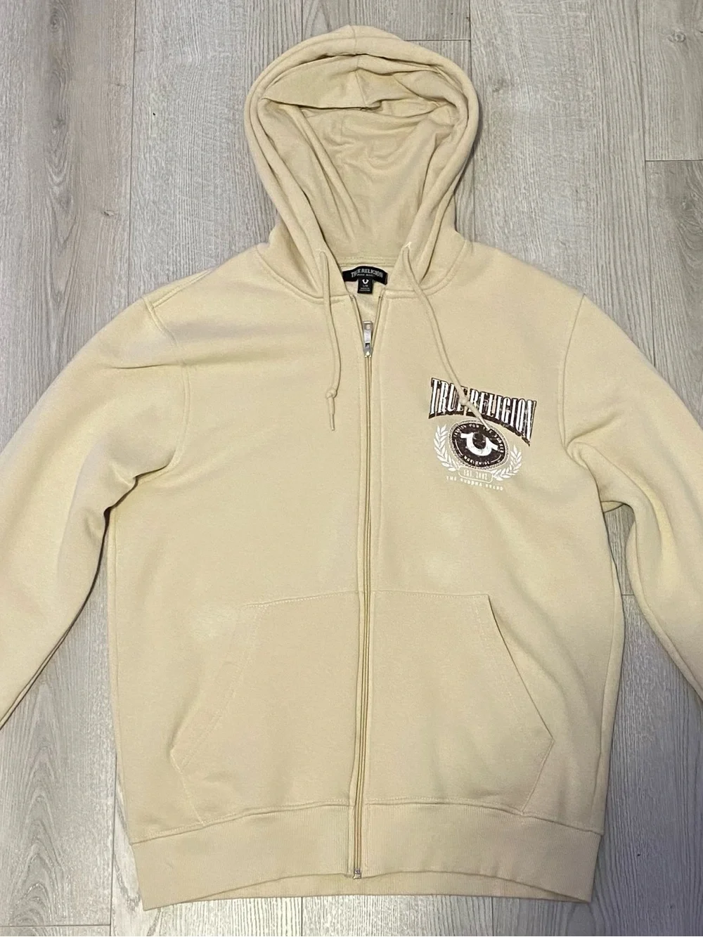 True Religion Beige Zip-Up Hoodie with Sherpa Lining